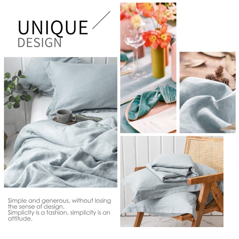 Simple&Opulence 100% Linen Duvet Cover Set 2pcs Basic Style Natural French Washed Flax Solid Color Soft Breathable Farmhouse Bedding with Button Closure - Dusty Blue, Twin - Image 5